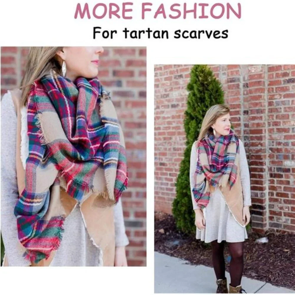 Plaid Print‎ Oversized Blanket Scarf Tartan Checked Shawl Wrap Pashmina Red